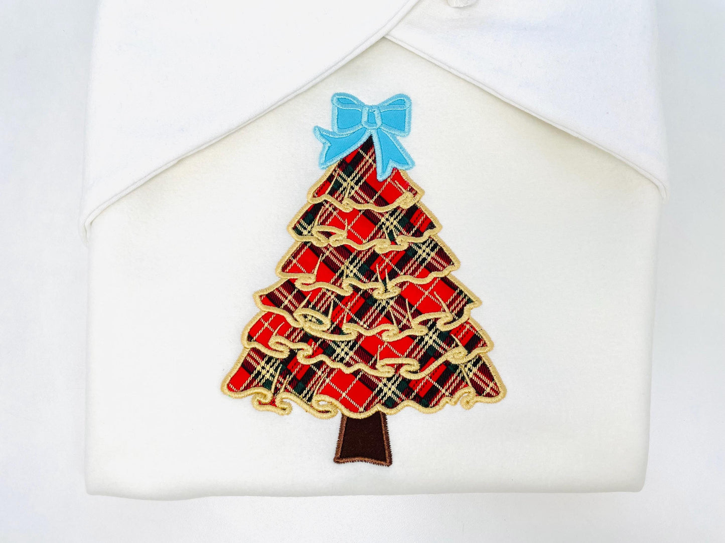 Ruffle Christmas Tree with Bow Applique machine embroidery design
