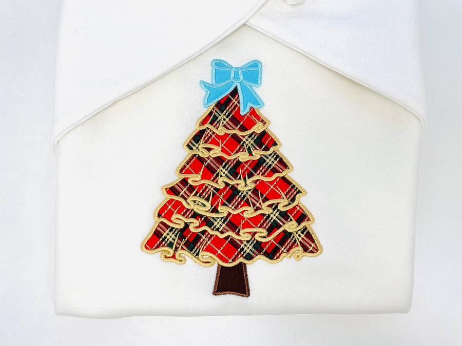 Ruffle Christmas Tree with Bow Applique machine embroidery design
