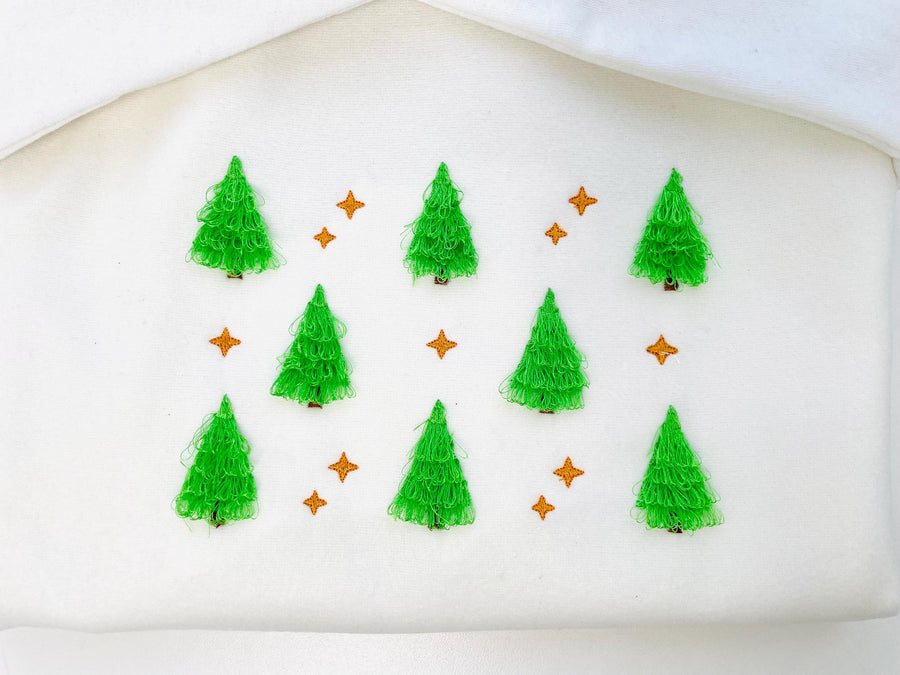 MINI Fringed Fluffy Christmas Tree SET of 4 Machine Embroidery Design