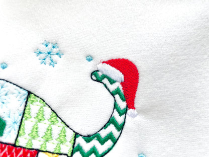 Christmas Apatosaurus Kiwi Jurassic Dinosaur Patchwork patterned silhouette outline kids machine embroidery designs