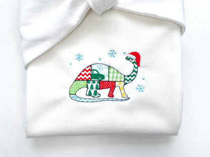 Christmas Apatosaurus Kiwi Jurassic Dinosaur Patchwork patterned silhouette outline kids machine embroidery designs