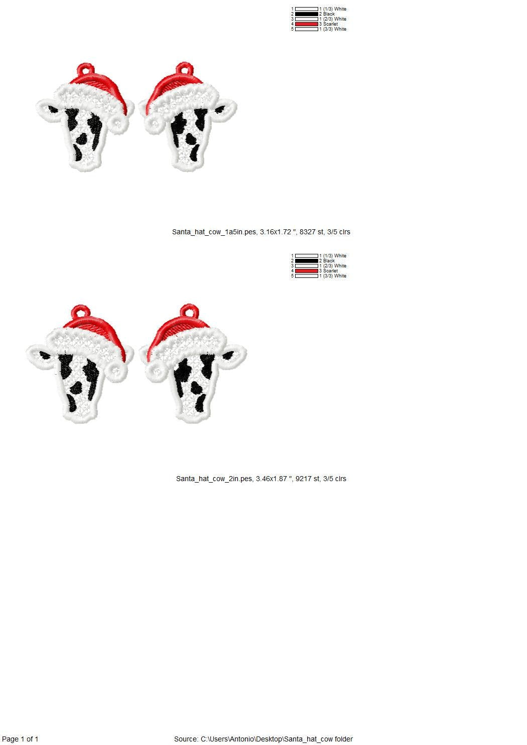 Christmas Santa Cow Earrings Charm gift tag FSL freestanding lace machine embroidery designs girls cowgirl farm animal simply in the hoop