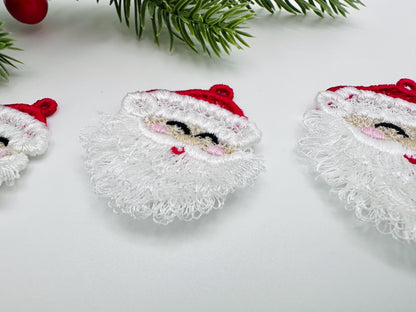 Christmas Santa Fringed Fluffy Earrings Charm Ornament in the Hoop FSL Freestanding Lace Kids Girls Machine Embroidery Designs