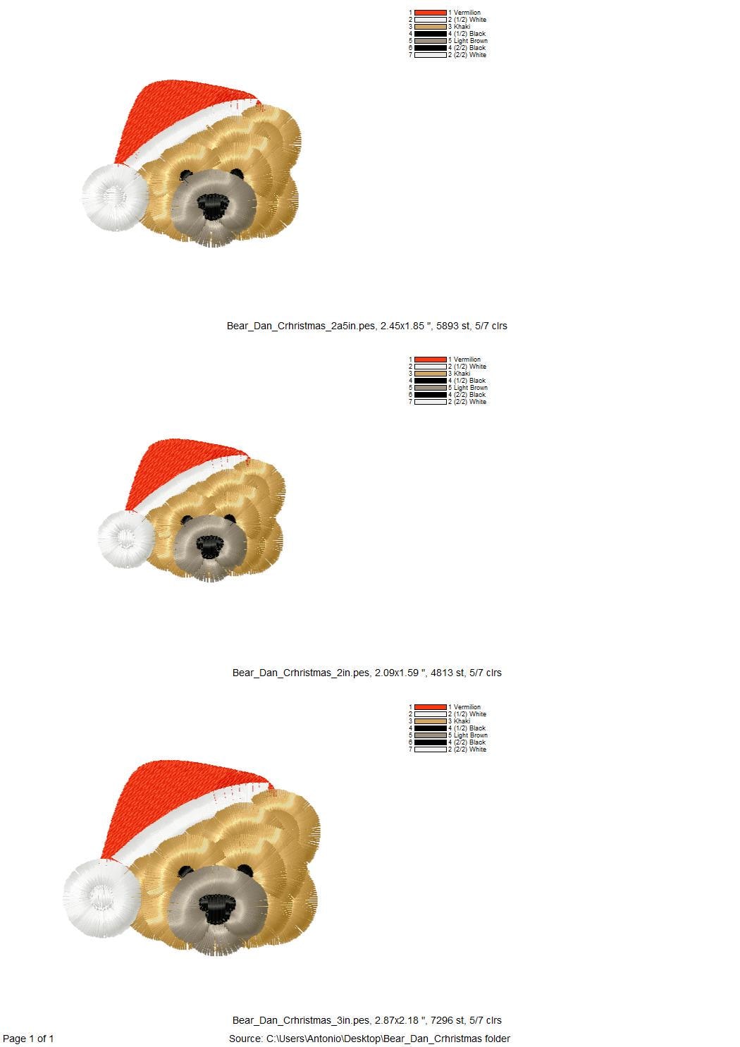 Mini Bear Dan With Santa Hat Fringed Fluffy Chenille Teddy Bear Small Sizes Machine Embroidery Designs Christmas Animal Kids Boys Design