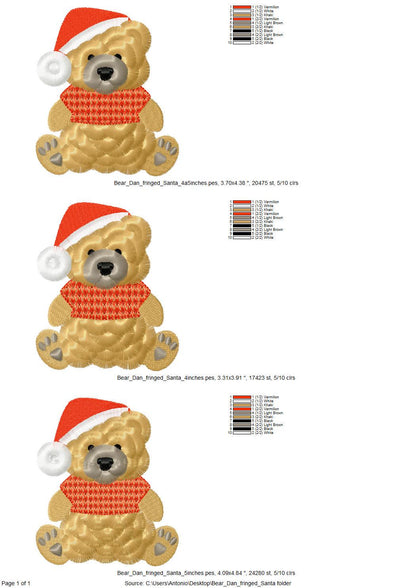 Fluffy Bear Dan With Santa Hat Knitted Sweater Fringed Chenille Teddy Bear Small Sizes Machine Embroidery Designs Christmas Animal Kids Boys