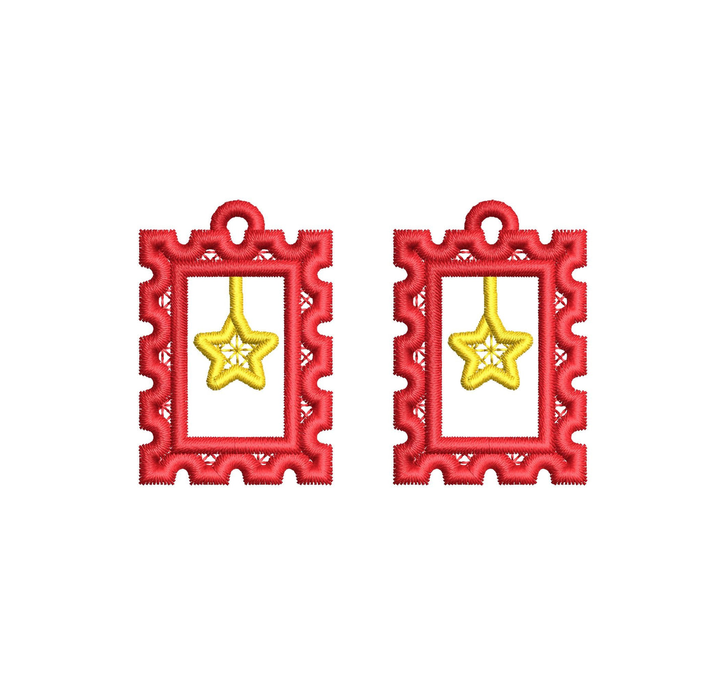 Christmas Star Mail Express Stamp frame Earrings Charm FSL freestanding lace machine embroidery designs girls accessory simply in the hoop