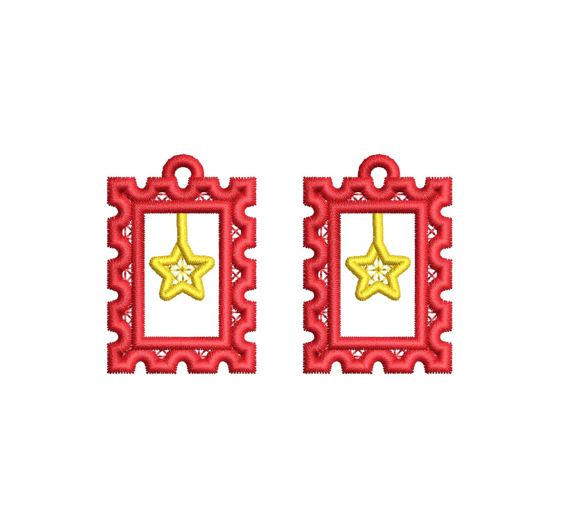 Christmas Star Mail Express Stamp frame Earrings Charm FSL freestanding lace machine embroidery designs girls accessory simply in the hoop