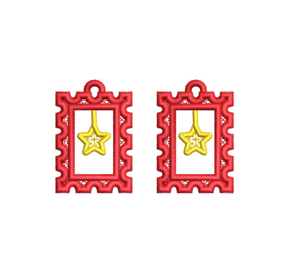 Christmas Star Mail Express Stamp frame Earrings Charm FSL freestanding lace machine embroidery designs girls accessory simply in the hoop