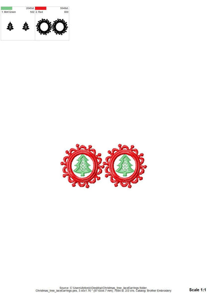 Christmas Tree lace frame Earrings Charm or gift tag FSL freestanding lace machine embroidery designs girls accessory simply in the hoop