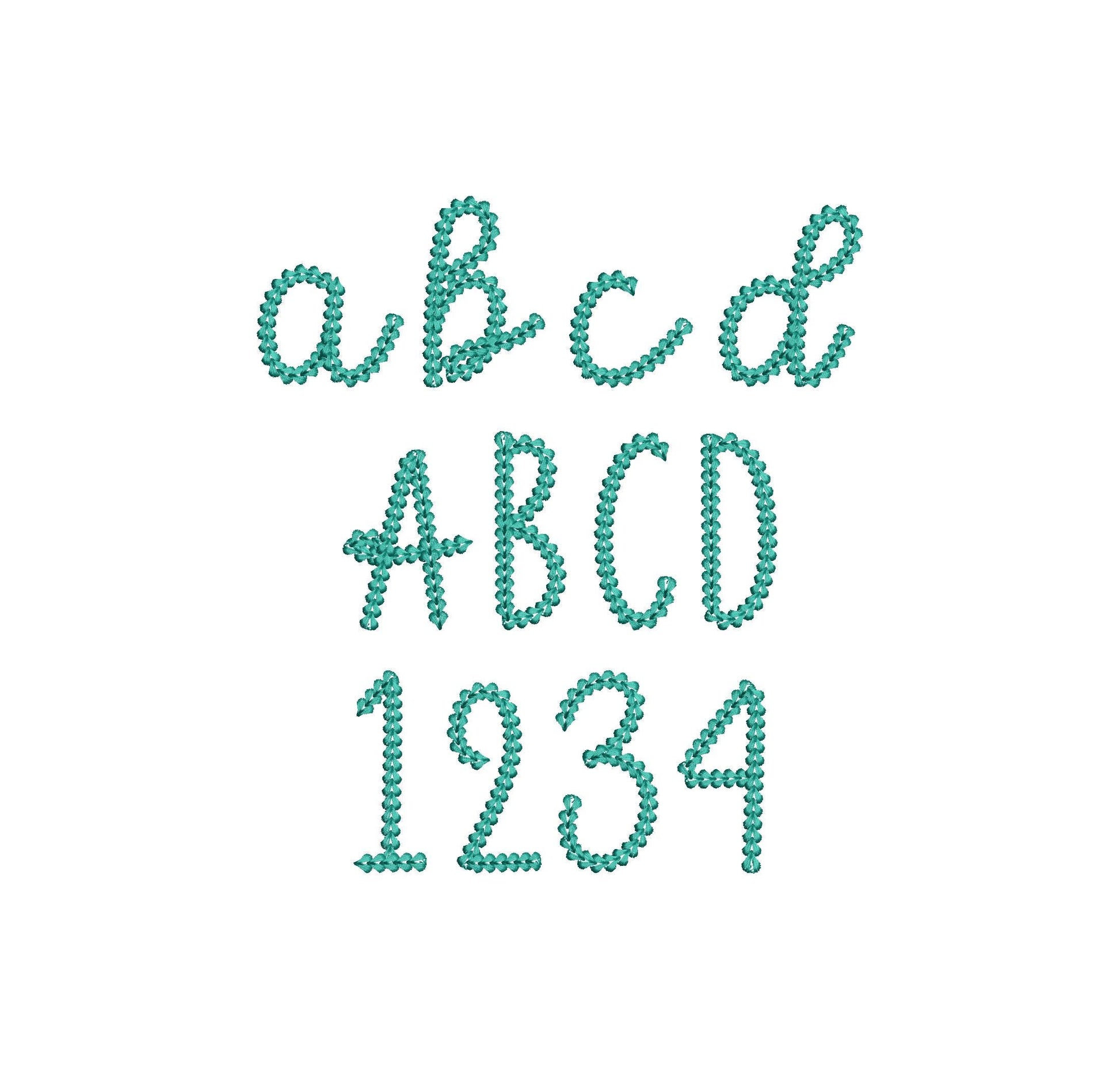 Extra Bold Chain stitch FONT Whisker handwritten alphabet machine embroidery designs monogram knit sweater effect sizes 2.4 up to 3.5 inch