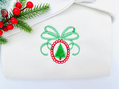 Fringed Fluffy Festive Christmas Tree in Lace Frame With Bow Fringe Chenille Pine Tree Cameo Machine Embroidery Designs Sizes 4 up to 5 Inch - Etsy