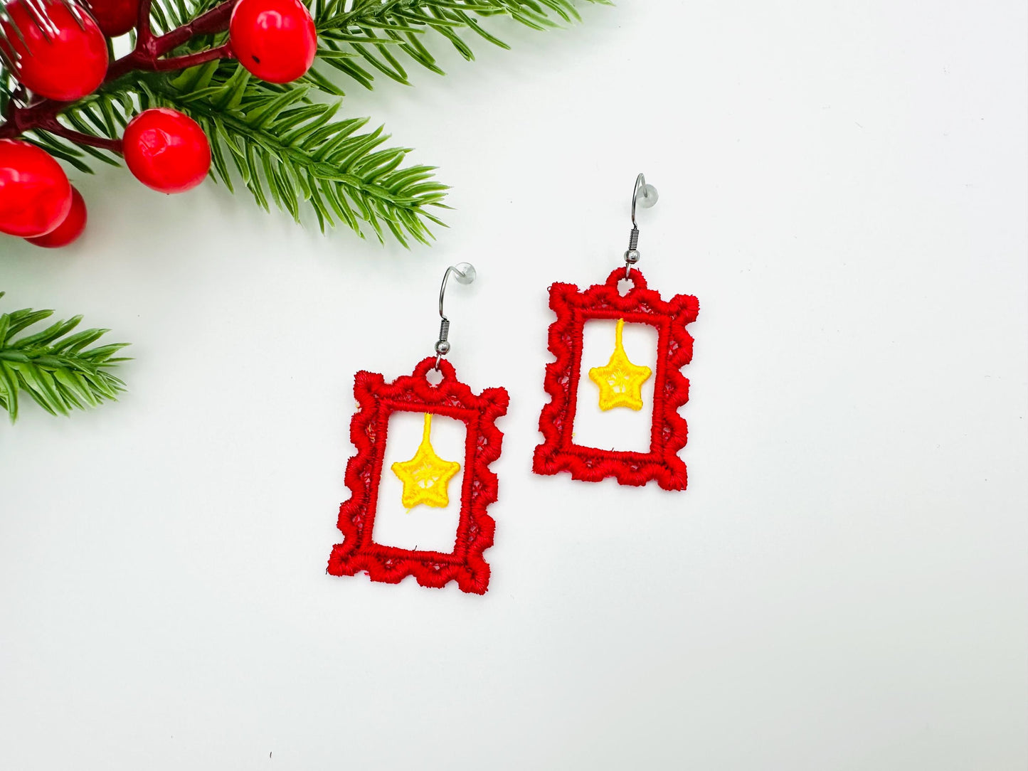 Christmas Star Mail Express Stamp frame Earrings Charm FSL freestanding lace machine embroidery designs girls accessory simply in the hoop