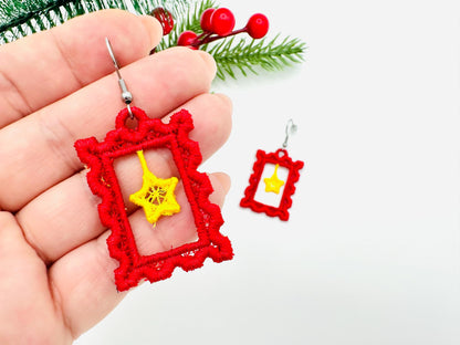 Christmas Star Mail Express Stamp frame Earrings Charm FSL freestanding lace machine embroidery designs girls accessory simply in the hoop