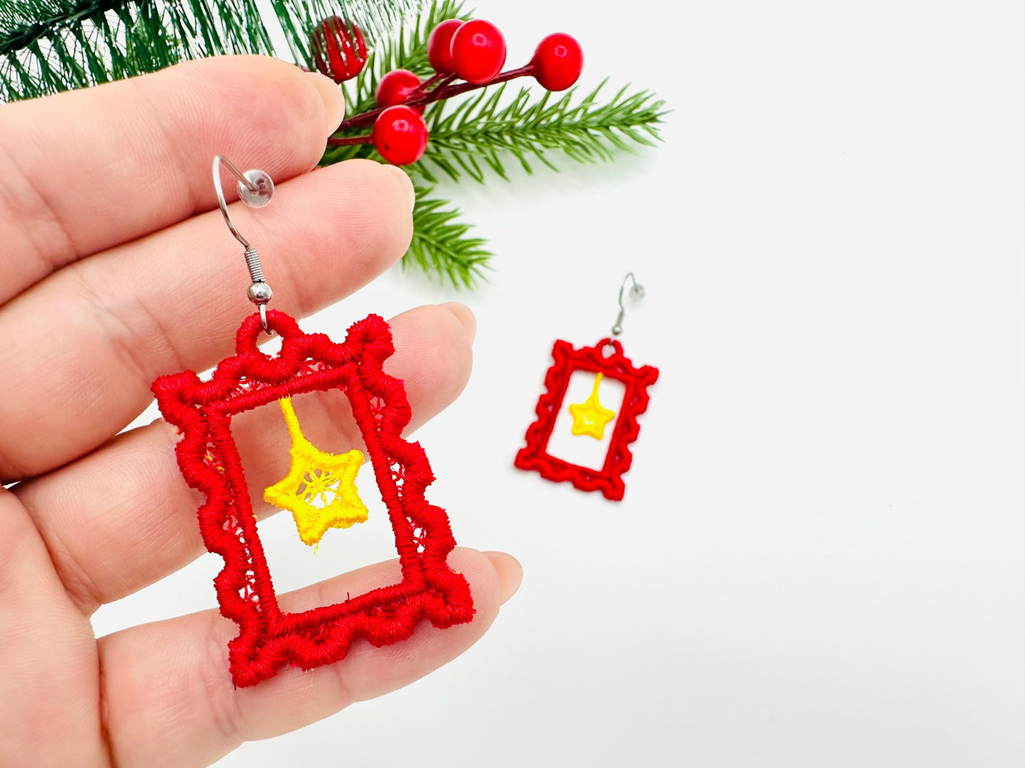 Christmas Star Mail Express Stamp frame Earrings Charm FSL freestanding lace machine embroidery designs girls accessory simply in the hoop