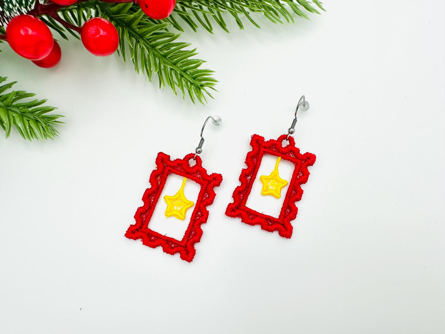 Christmas Star Mail Express Stamp frame Earrings Charm FSL freestanding lace machine embroidery designs girls accessory simply in the hoop