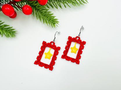 Christmas Star Mail Express Stamp frame Earrings Charm FSL freestanding lace machine embroidery designs girls accessory simply in the hoop