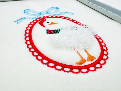 Fringed Fluffy Christmas Goose Farm Bird Lace Frame With Bow Fringe Chenille Duck Cameo Machine Embroidery Designs Sizes 4 up to 5.5 Inch - Etsy