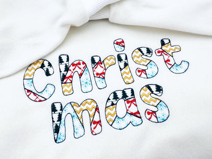 Christmas theme Patterned Font Patchwork alphabet Monogram rounded letters machine embroidery designs