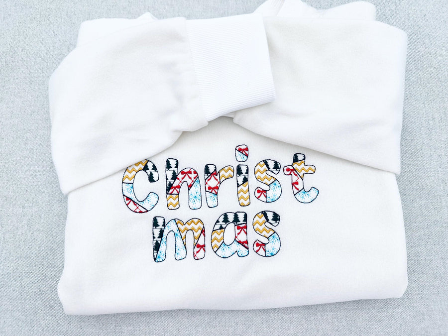 Christmas theme Patterned Font Patchwork alphabet Monogram rounded letters machine embroidery designs