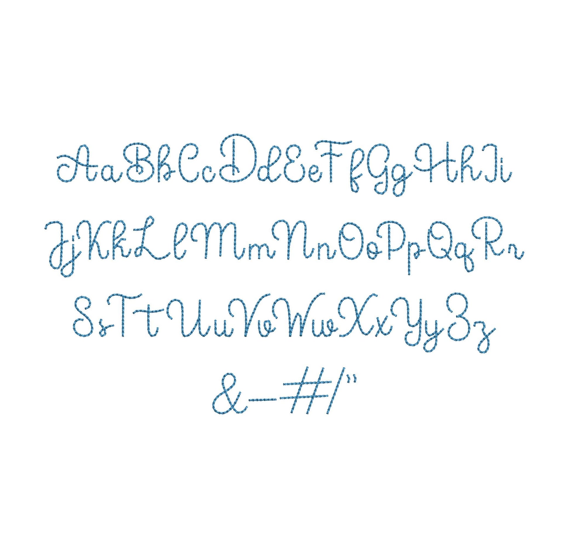 Handwritten script FONT Moon Bean Alphabet Monogram raised bean stitch kids baby machine embroidery designs mini sizes 0.6 up to 1.6 inch BX