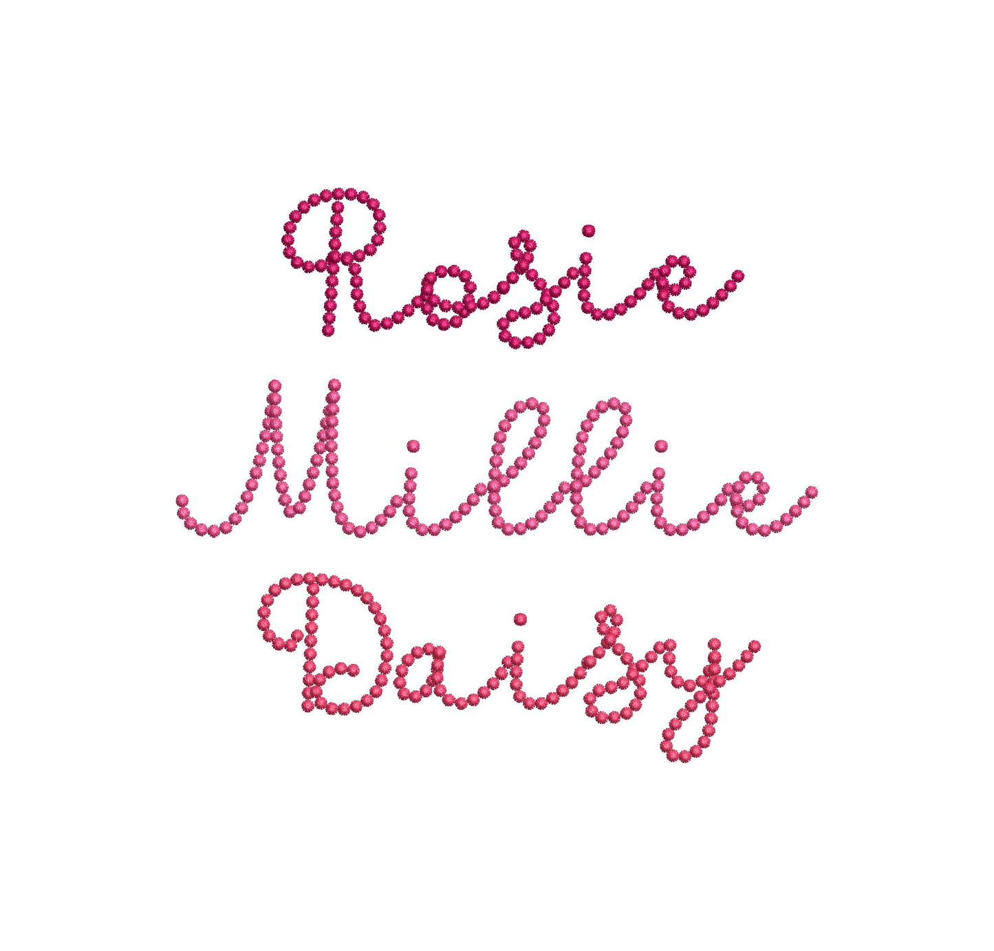 Pearl stitch FONT Bubbly Pearl handwritten script Alphabet Monogram machine embroidery designs kids girls name sizes 1 up to 2 inch, BX