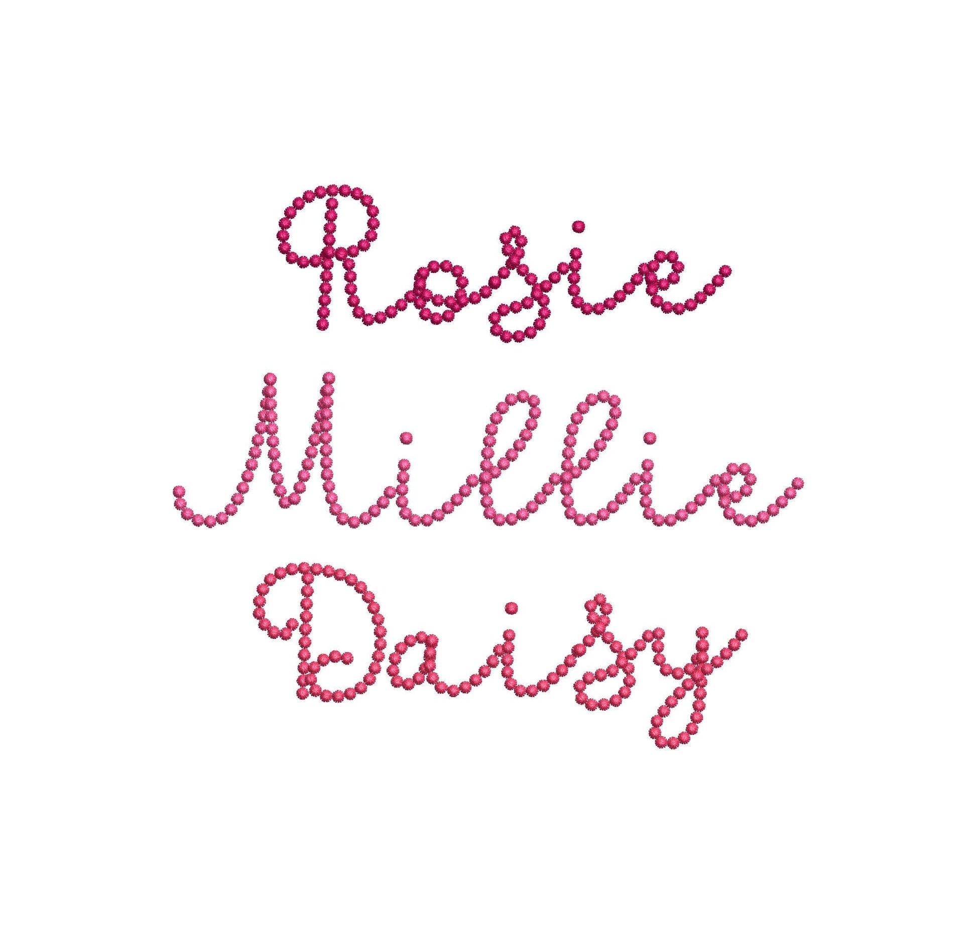 Pearl stitch FONT Bubbly Pearl handwritten script Alphabet Monogram machine embroidery designs kids girls name sizes 1 up to 2 inch, BX