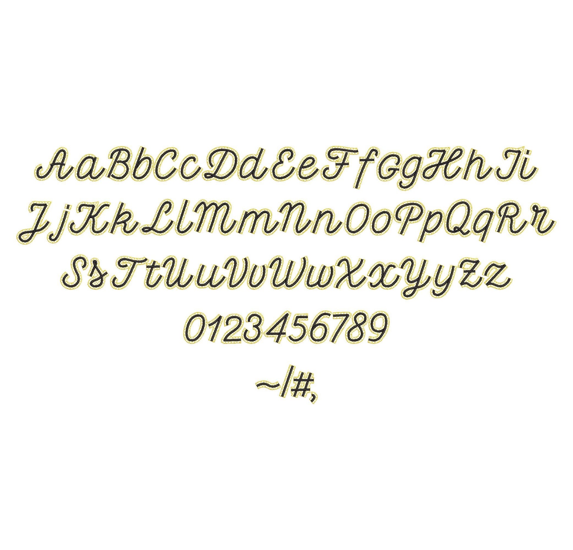 HTV vinyl satin stitch script FONT Glitter Silk glitter layer applique machine embroidery design