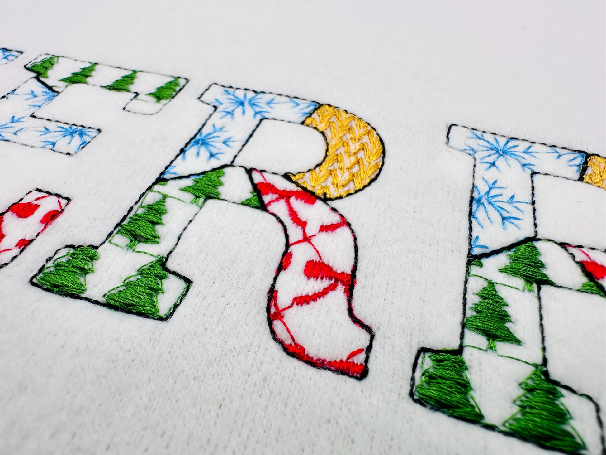 Christmas theme Patterned Block Font Patchwork alphabet Monogram letters numbers machine embroidery designs sizes 1.8 up to 3.5 inch, BX