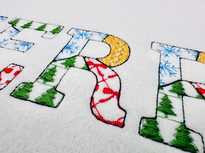 Christmas theme Patterned Block Font Patchwork alphabet Monogram letters numbers machine embroidery designs sizes 1.8 up to 3.5 inch, BX