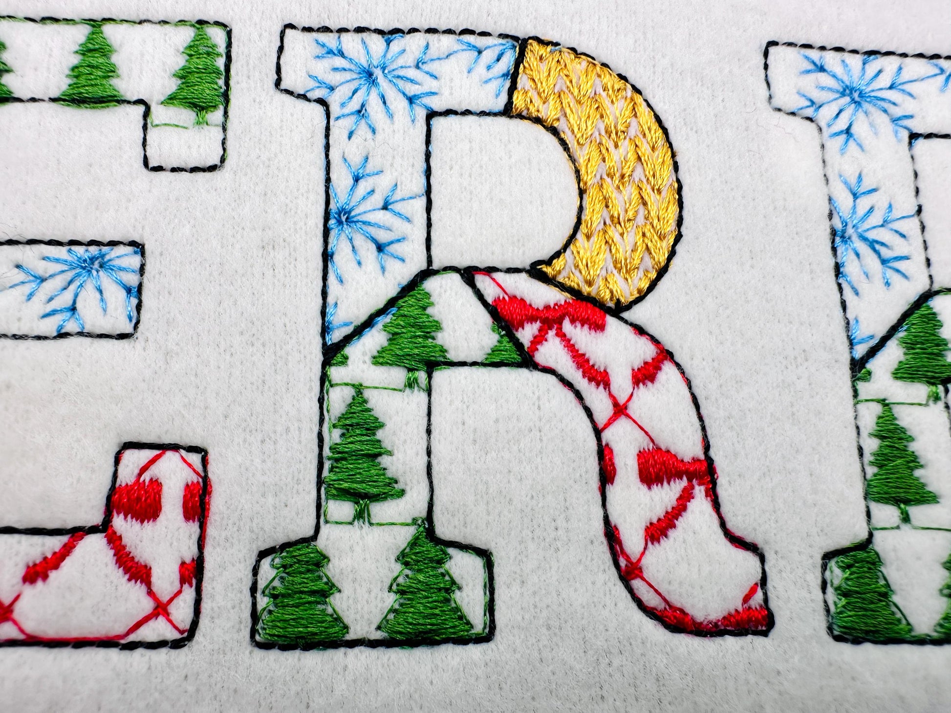 Christmas theme Patterned Block Font Patchwork alphabet Monogram letters numbers machine embroidery designs sizes 1.8 up to 3.5 inch, BX