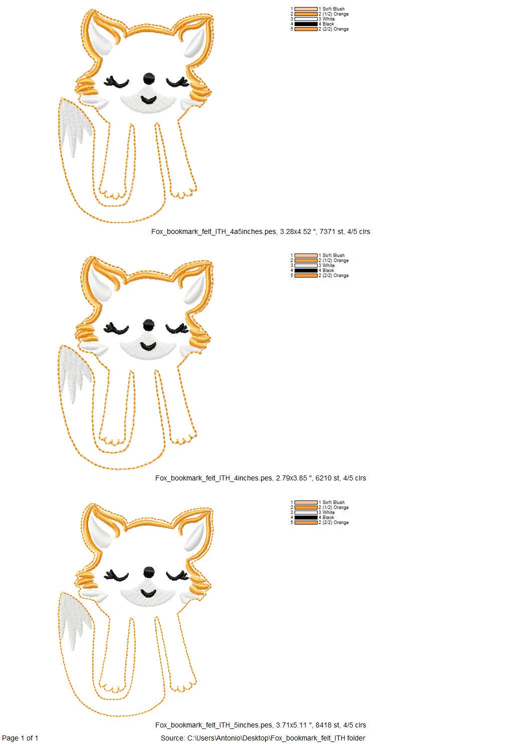 Lovely Fox Bookmark ITH in the hoop kids girls boys machine embroidery designs for hoop 4x4 5x7 reading book gift idea animal design