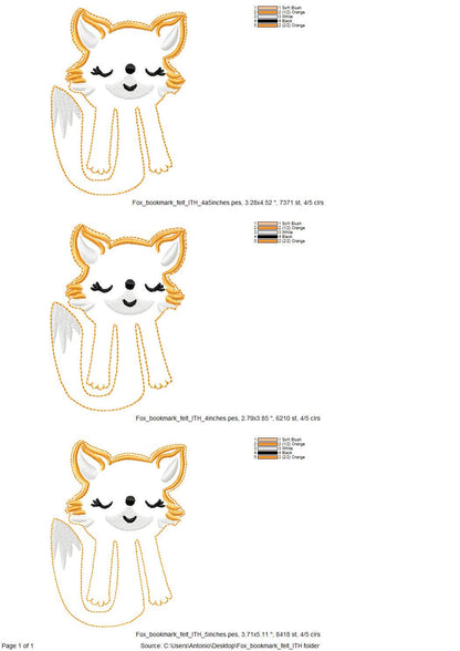 Lovely Fox Bookmark ITH in the hoop kids girls boys machine embroidery designs for hoop 4x4 5x7 reading book gift idea animal design