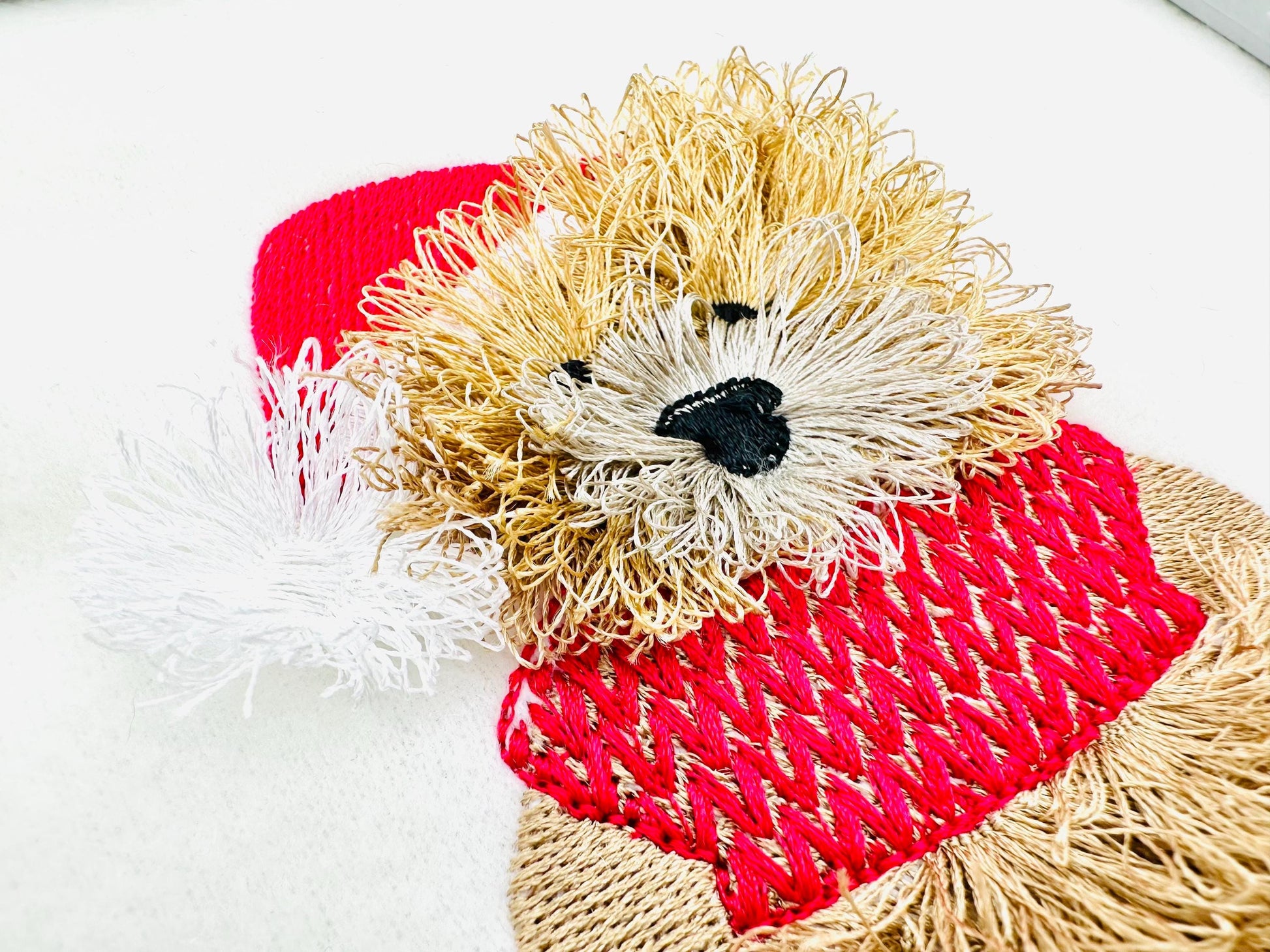 Fluffy Bear Dan With Santa Hat Knitted Sweater Fringed Chenille Teddy Bear Small Sizes Machine Embroidery Designs Christmas Animal Kids Boys