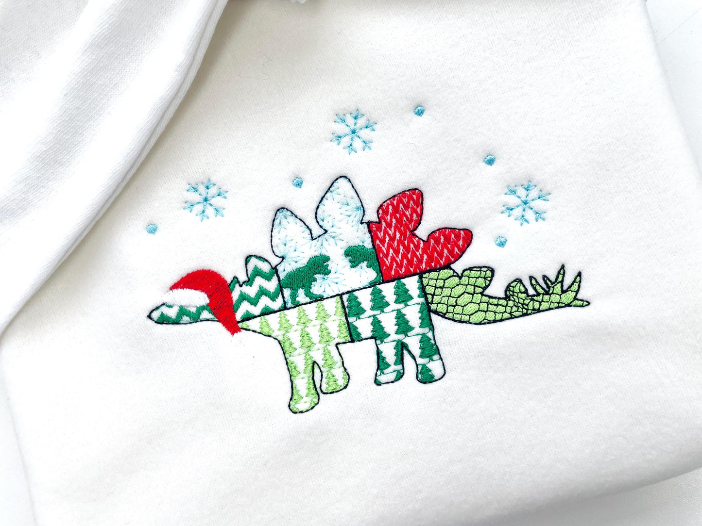 Christmas Stegosaurus Bobby Jurassic Dinosaur Patchwork patterned silhouette machine embroidery