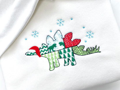 Christmas Stegosaurus Bobby Jurassic Dinosaur Patchwork patterned silhouette machine embroidery