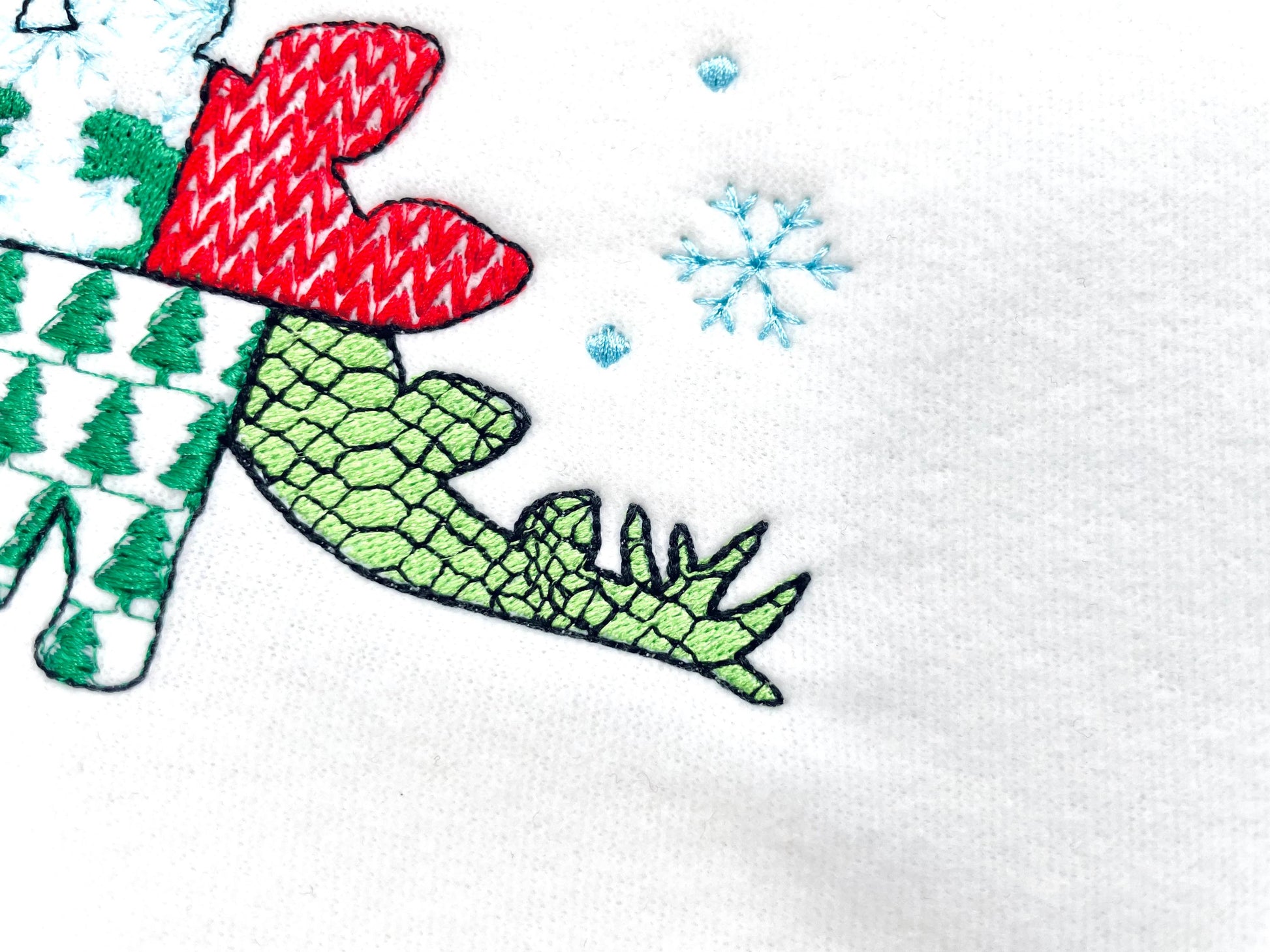 Christmas Stegosaurus Bobby Jurassic Dinosaur Patchwork patterned silhouette machine embroidery