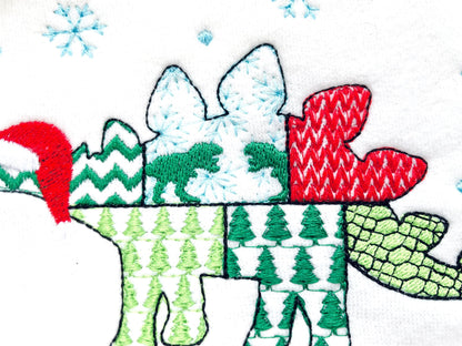 Christmas Stegosaurus Bobby Jurassic Dinosaur Patchwork patterned silhouette machine embroidery