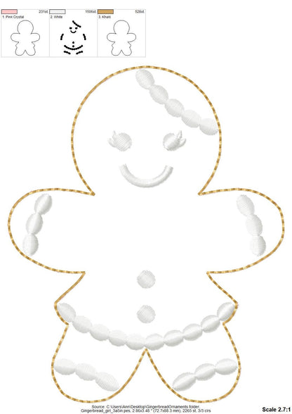 Gingerbread Man Girl SET of 2 types feltie and Mini FONT Christmas Ginger Cookie Ornament