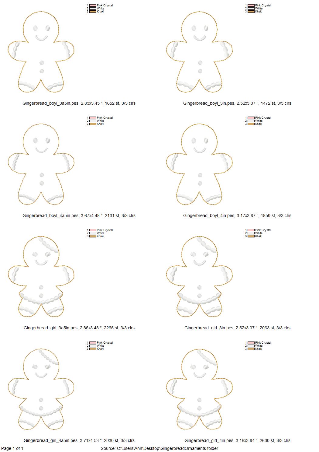 Gingerbread Man Girl SET of 2 types feltie and Mini FONT Christmas Ginger Cookie Ornament