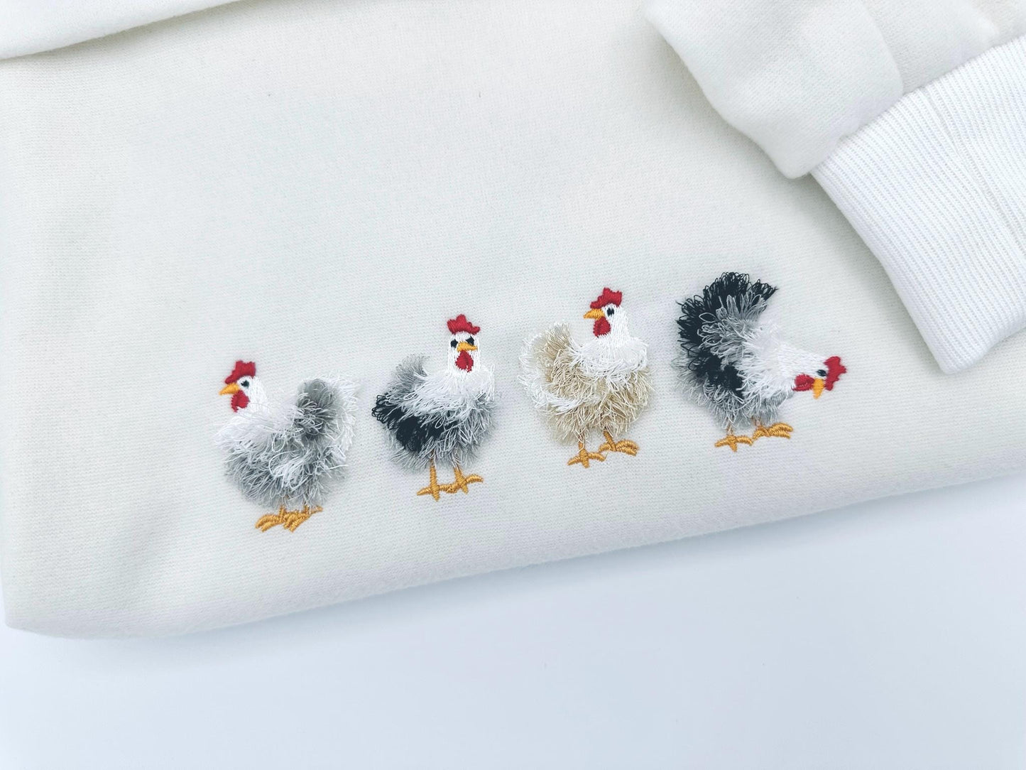 Mini Fringed Chicken SET of 4 Single Fluffy Chicken and Four Chickens in a Row Fringe Fluffy Chenille Farm Bird