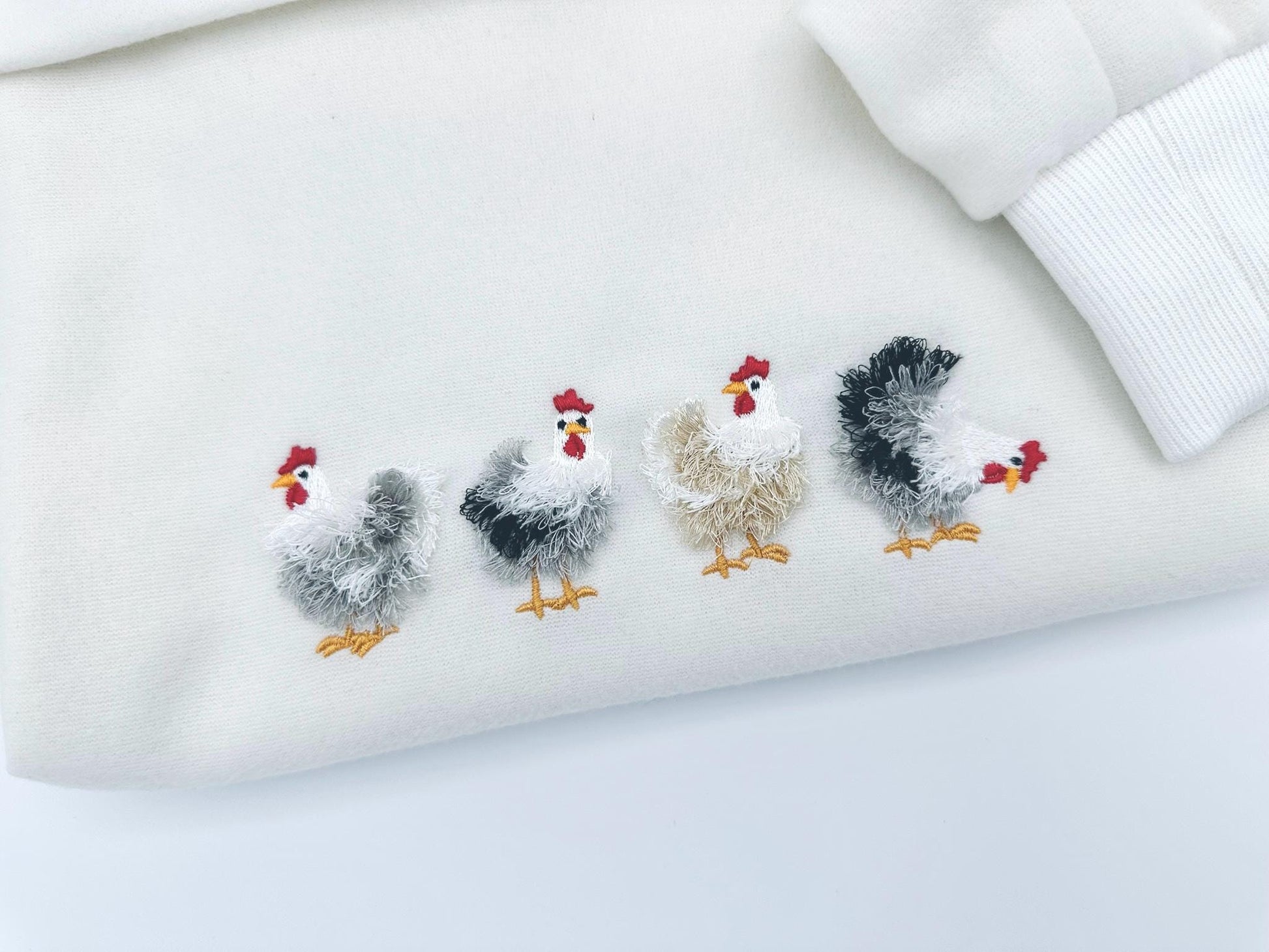 Mini Fringed Chicken SET of 4 Single Fluffy Chicken and Four Chickens in a Row Fringe Fluffy Chenille Farm Bird