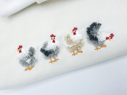 Mini Fringed Chicken SET of 4 Single Fluffy Chicken and Four Chickens in a Row Fringe Fluffy Chenille Farm Bird