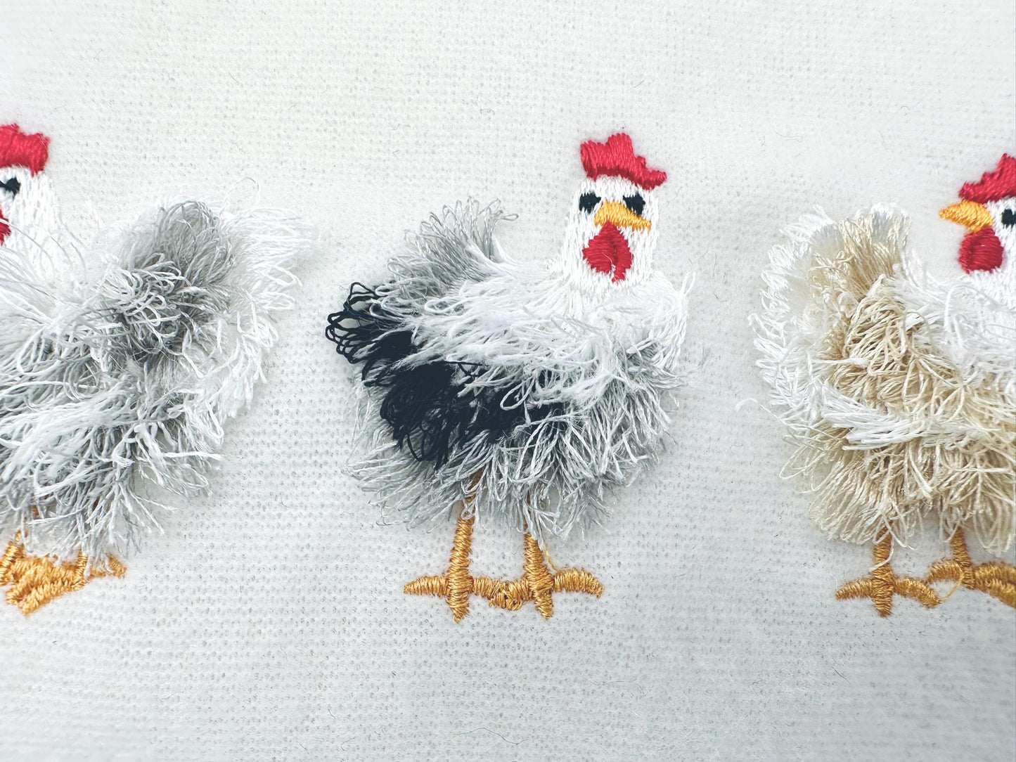 Mini Fringed Chicken SET of 4 Single Fluffy Chicken and Four Chickens in a Row Fringe Fluffy Chenille Farm Bird