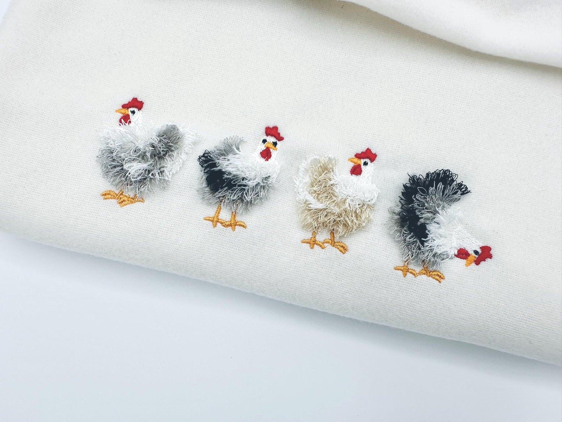 Mini Fringed Chicken SET of 4 Single Fluffy Chicken and Four Chickens in a Row Fringe Fluffy Chenille Farm Bird