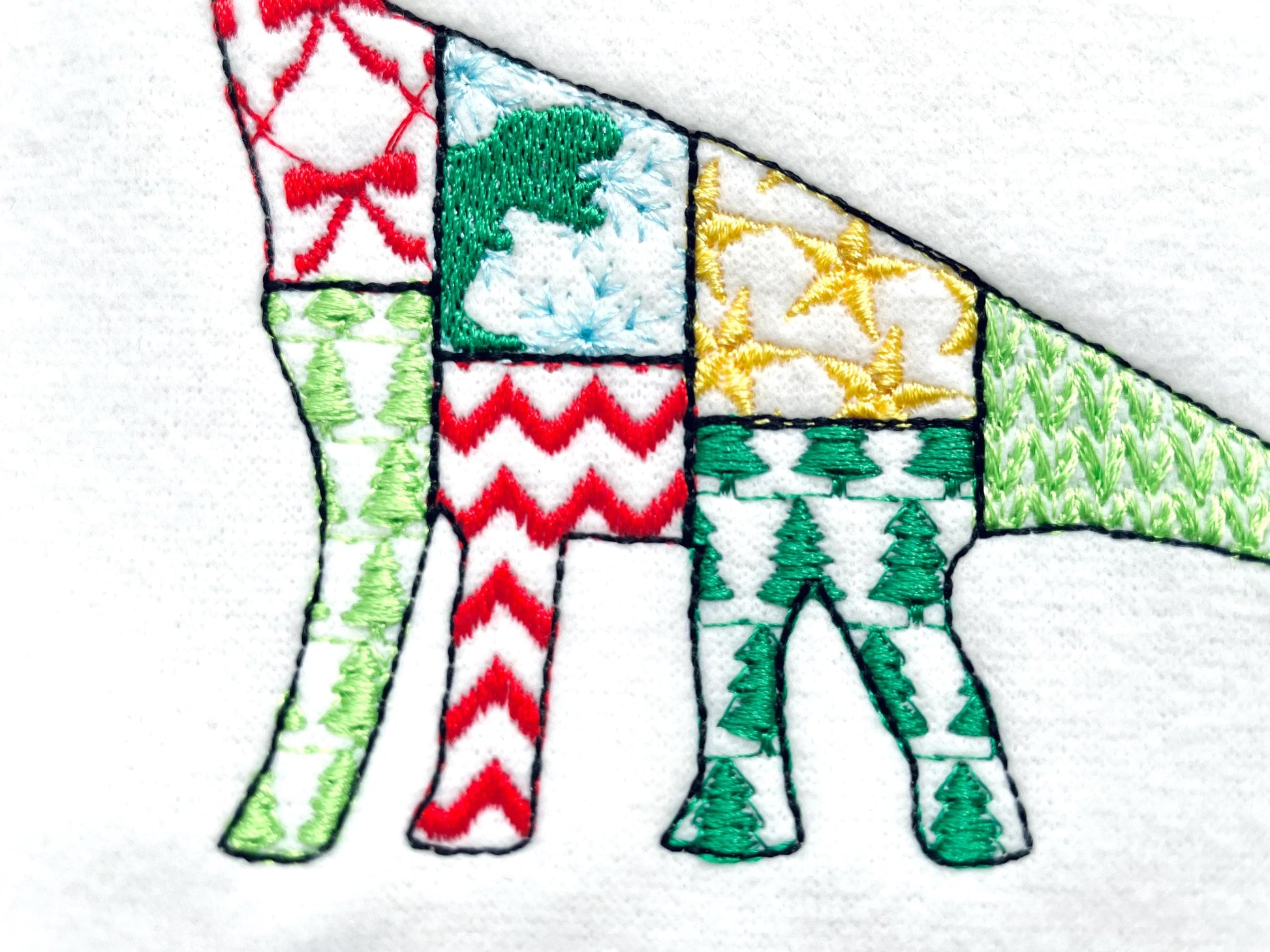 Christmas Brachiosaurus Stego Patchwork patterned Jurassic Dinosaur silhouette outline kids machine embroidery