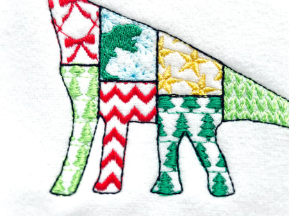 Christmas Brachiosaurus Stego Patchwork patterned Jurassic Dinosaur silhouette outline kids machine embroidery