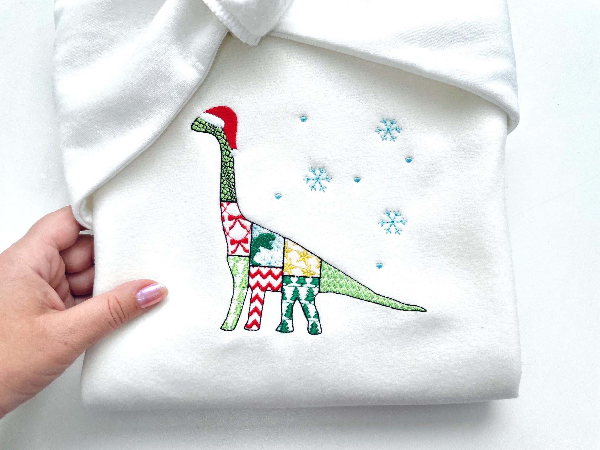 Christmas Brachiosaurus Stego Patchwork patterned Jurassic Dinosaur silhouette outline kids machine embroidery