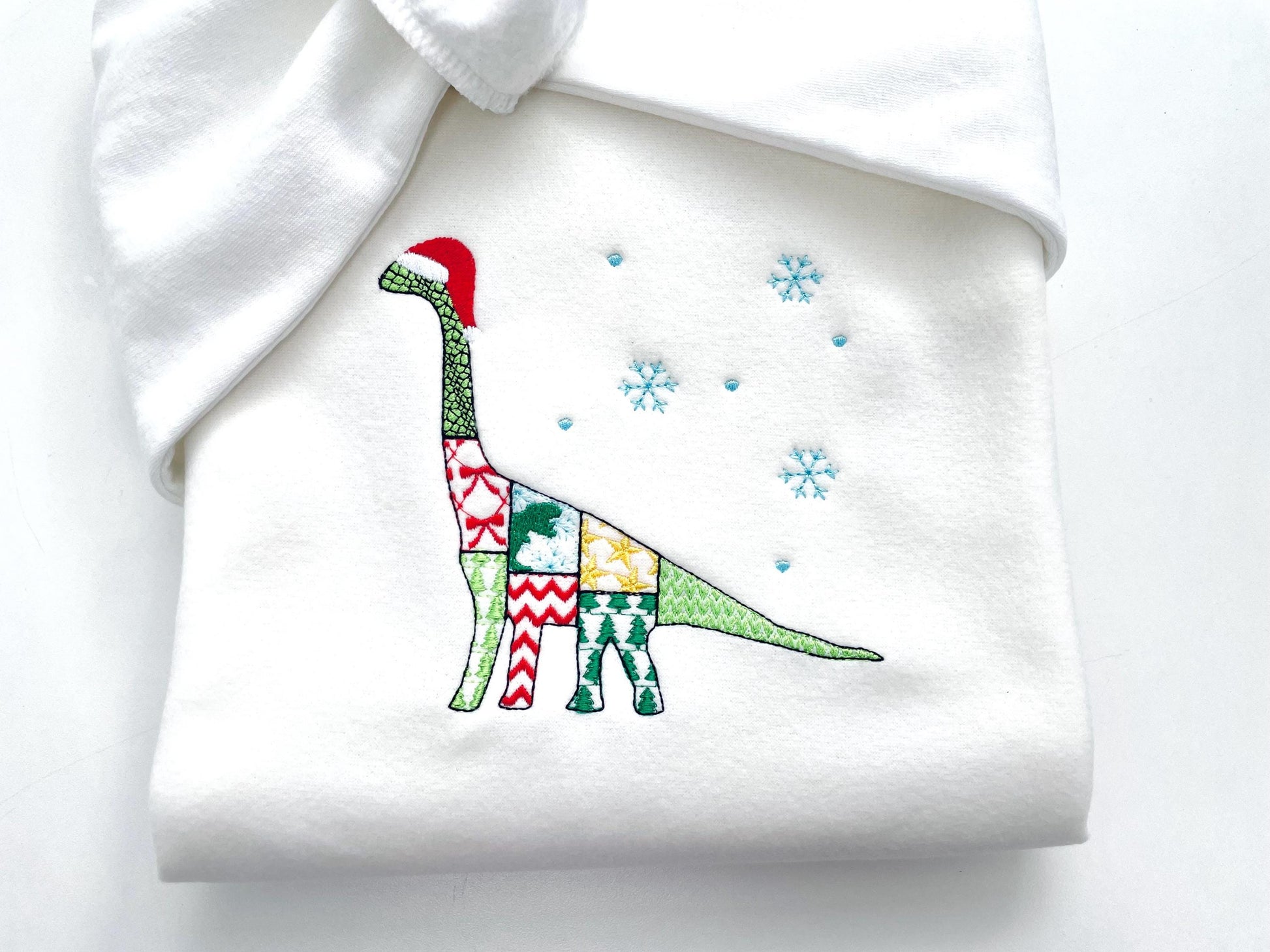 Christmas Brachiosaurus Stego Patchwork patterned Jurassic Dinosaur silhouette outline kids machine embroidery