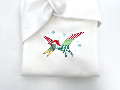 Christmas Pterodactyl Blaze Patchwork patterned Jurassic Dinosaur silhouette outline kids boys machine embroidery design