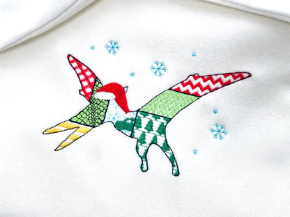 Christmas Pterodactyl Blaze Patchwork patterned Jurassic Dinosaur silhouette outline kids boys machine embroidery design